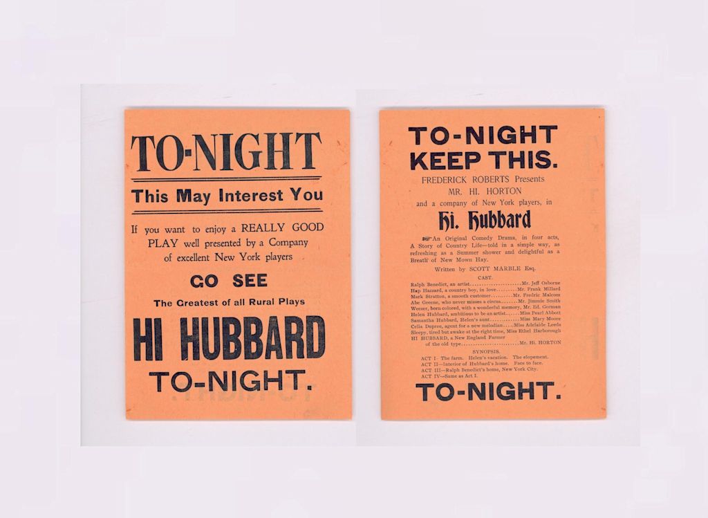 19th-century American Theatre flyer for a live stage performance of "Hi. Hubbard"