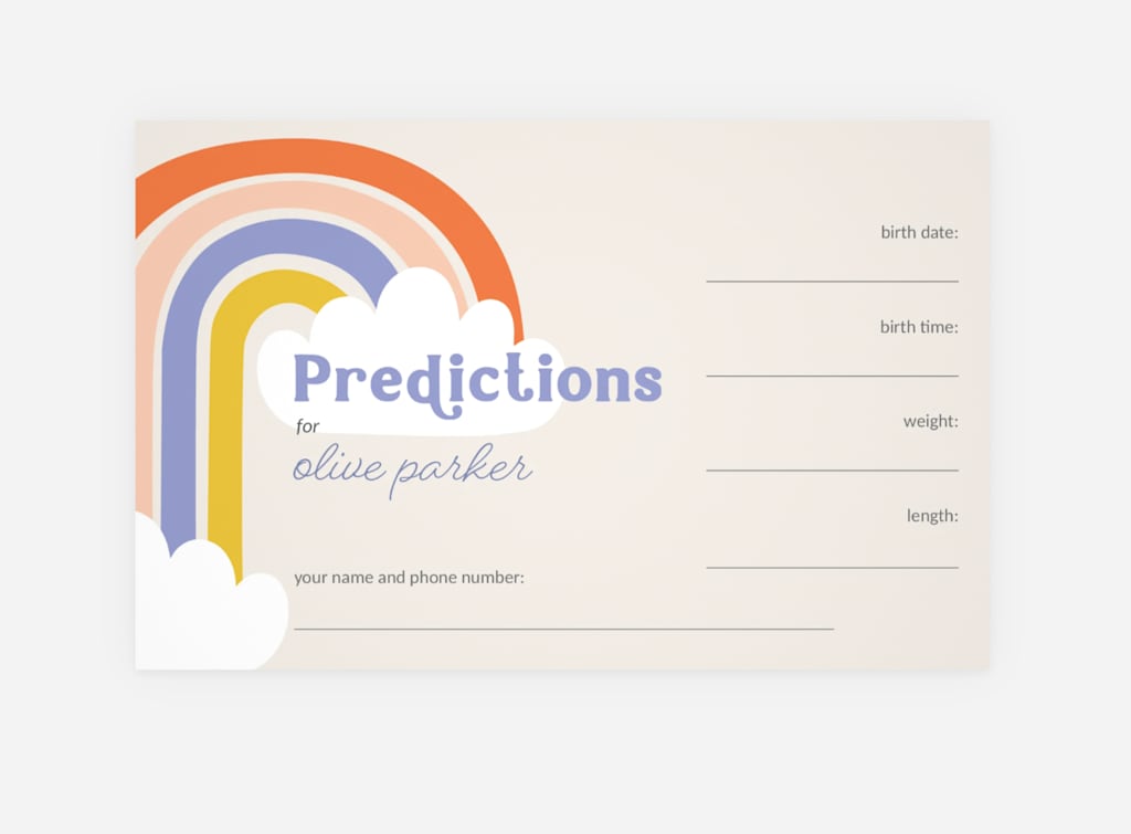 baby shower card with predictions