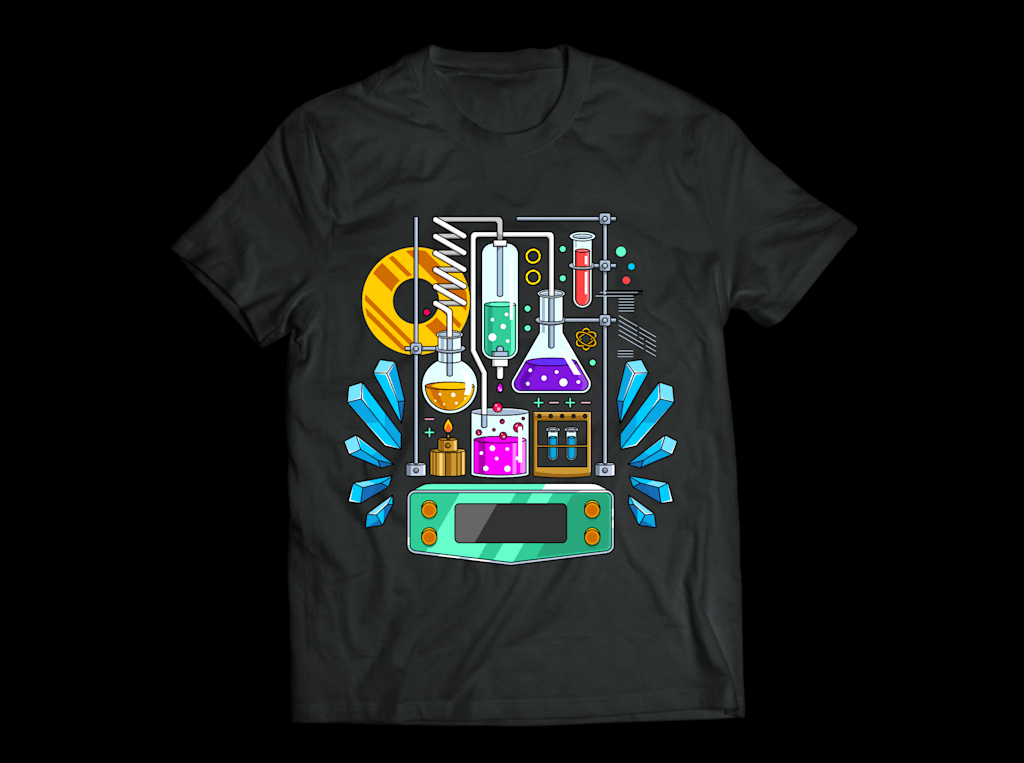 Chemistry-themed colorful t-shirt design by Cute Skull Studios