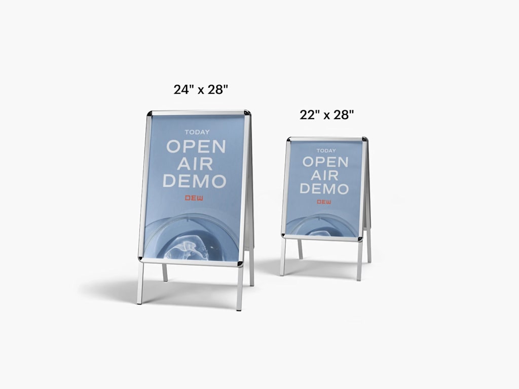 Side-by-side comparison of the 22" x 28" and 24" x 36” A-frame sign sizes.