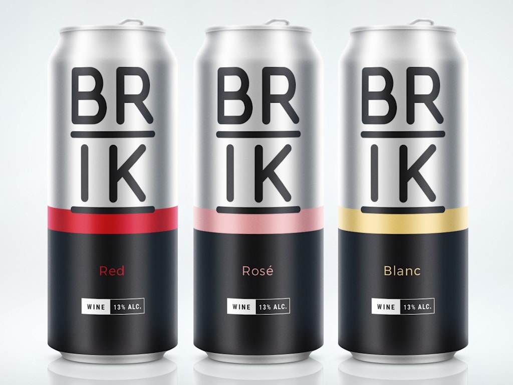 three wine cans side by side, each a different varietal