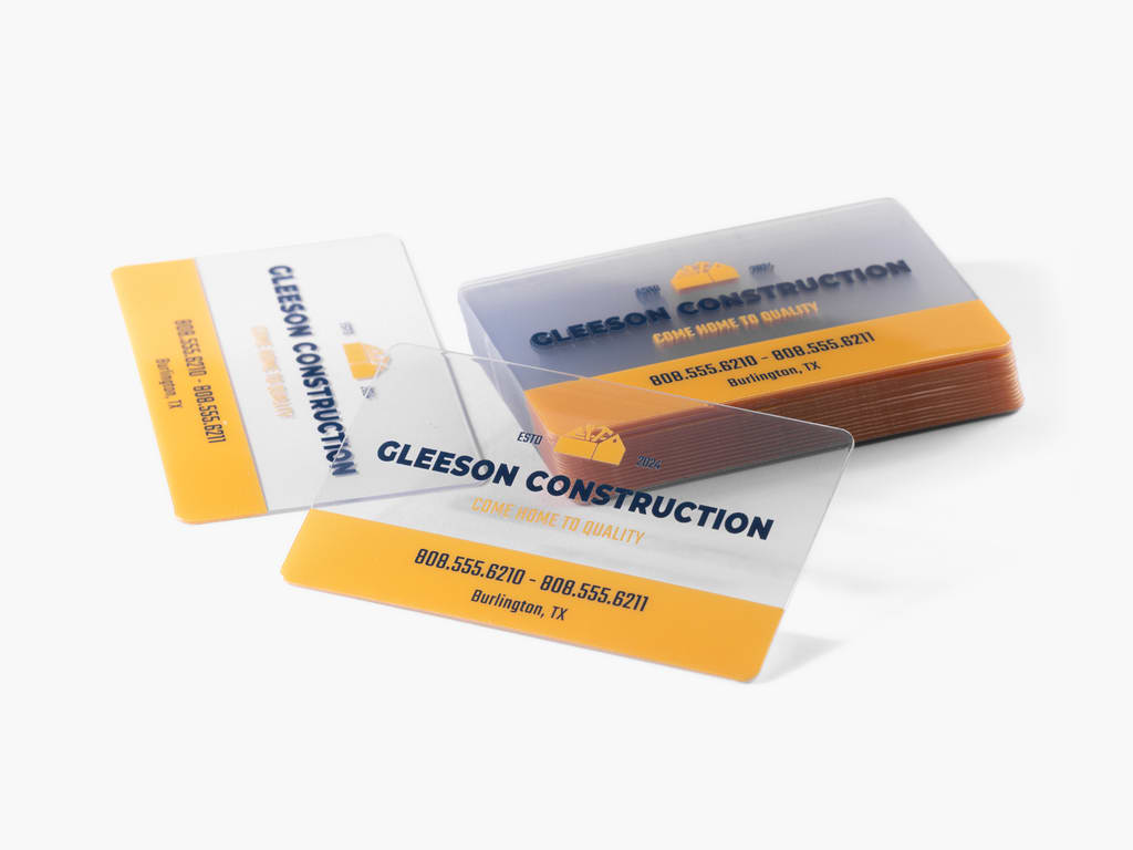 Business card printed on clear plastic paperstock