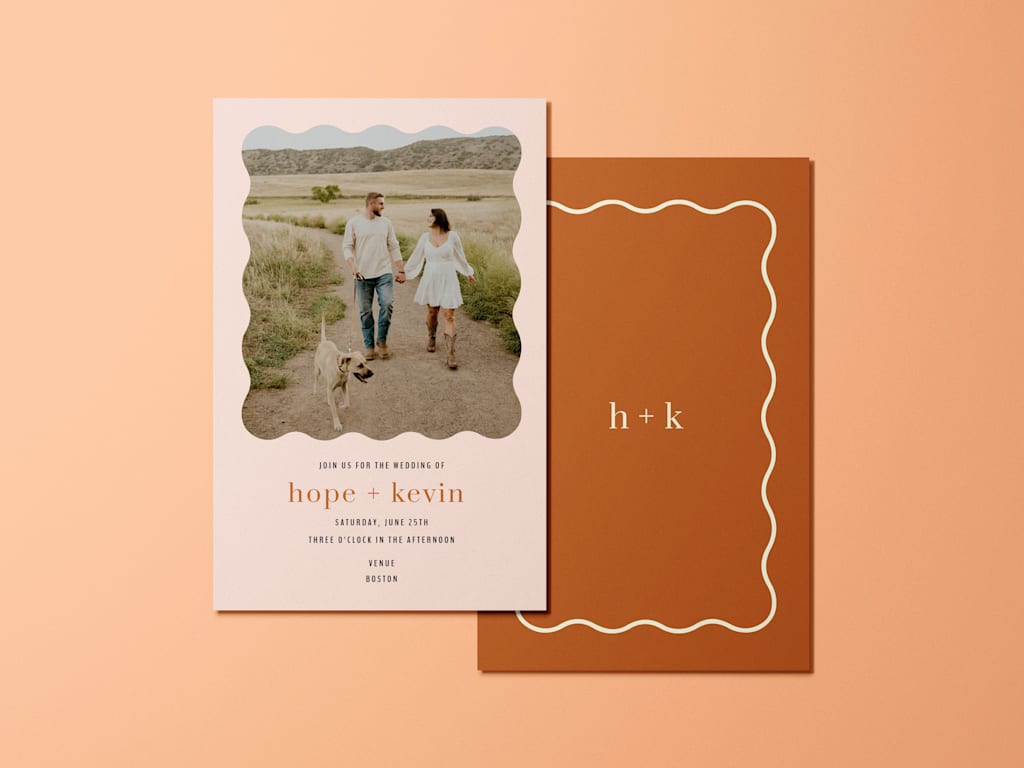 Vintage wedding invitations inspired by the 1950s with a minimal design.