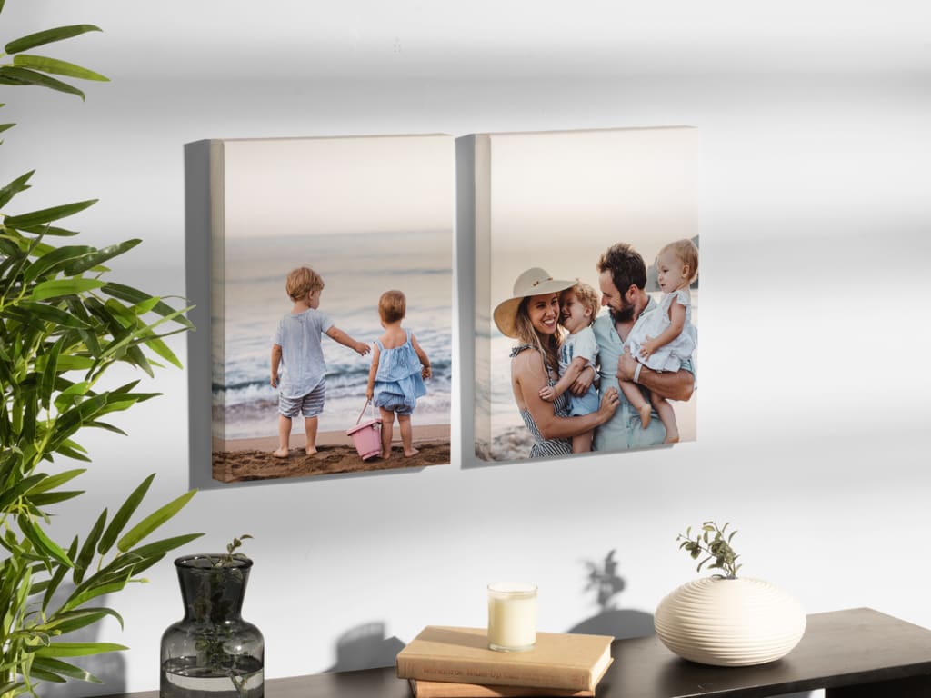 Printed photos on canvas hanging on the wall
