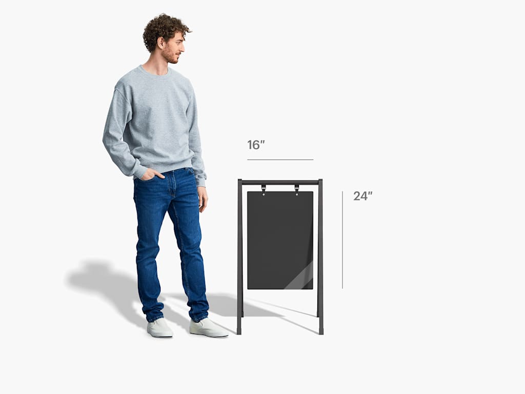 Standard 16" x 24" A-frame size as tall as a person&rsquo;s hips for size reference.