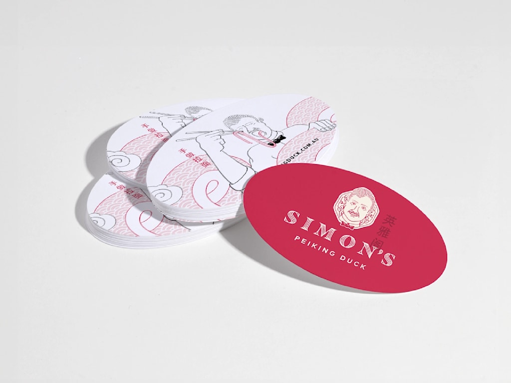 Oval business cards for a restaurant