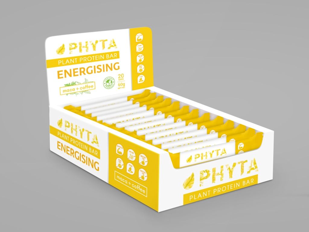 Example of tray-style packaging design for plant protein bars.