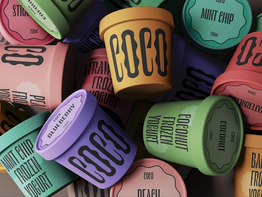 Coco frozen yogurt text-based packaging design