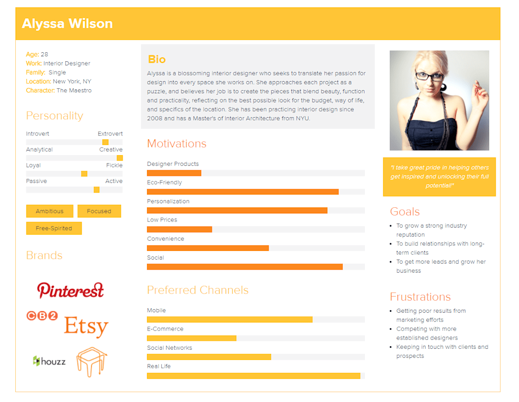 Examples of how to create a user persona and showcase the key strengths of your primary customer groups.