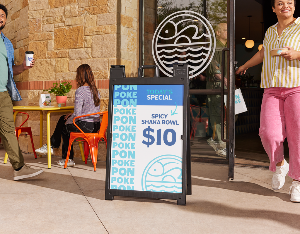 Pon Poke signage outside a shop promoting today&rsquo;s special