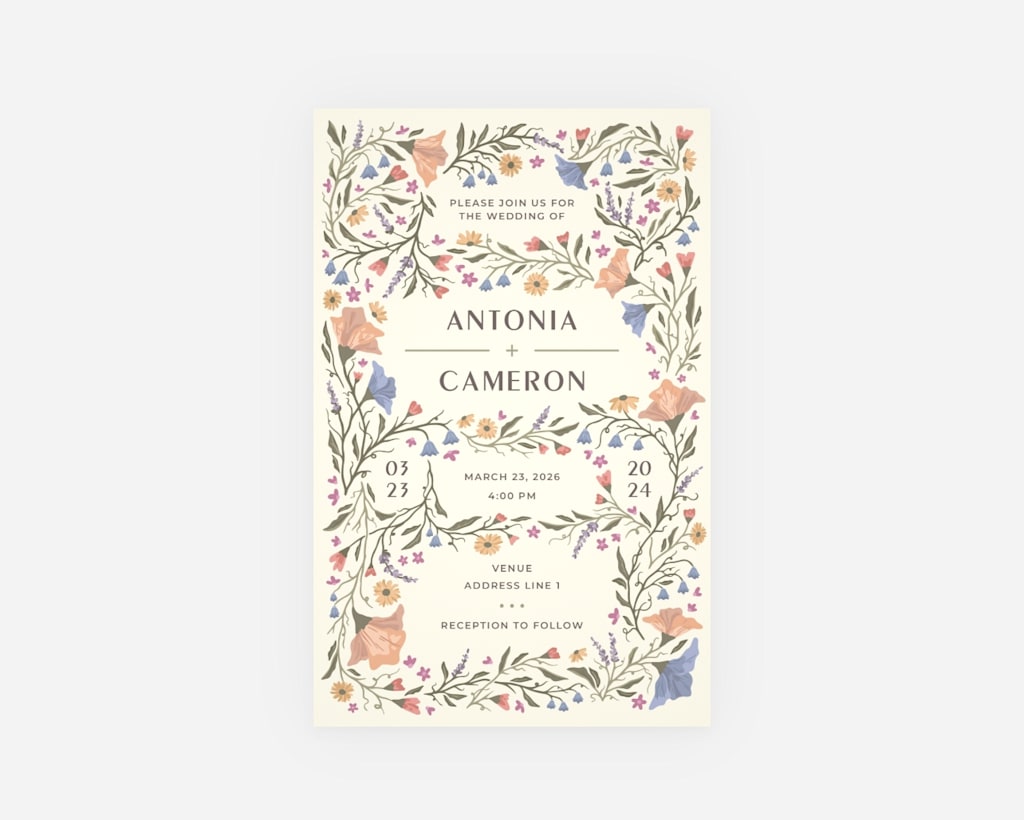 A wedding invitation with foil embossing using a VistaPrint template