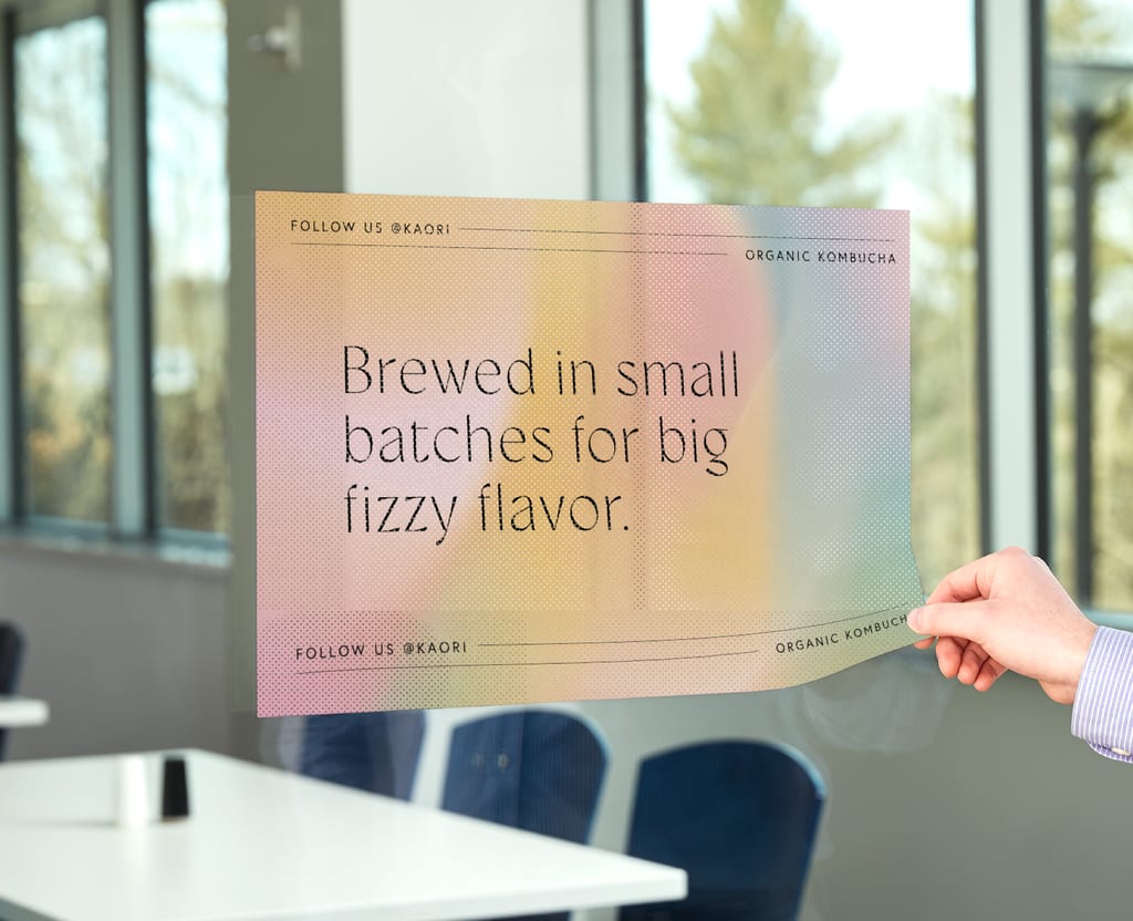 A window vinyl with a brand positioning statement