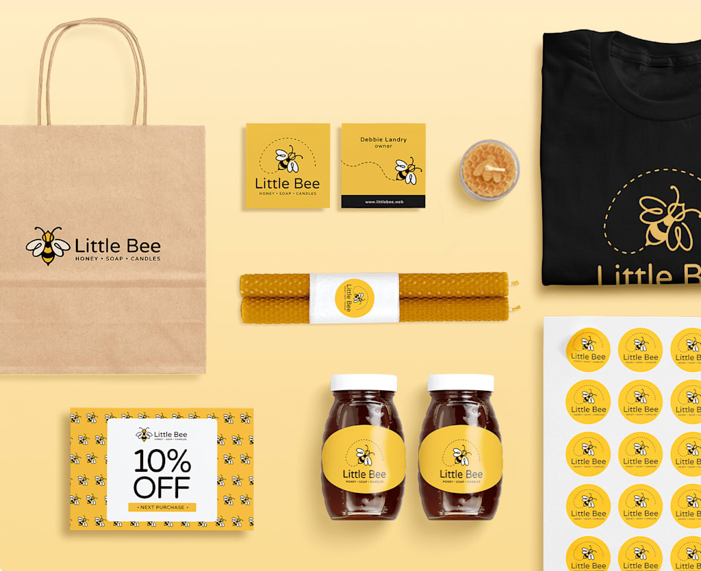 a full collection of packaging materials for a honey company
