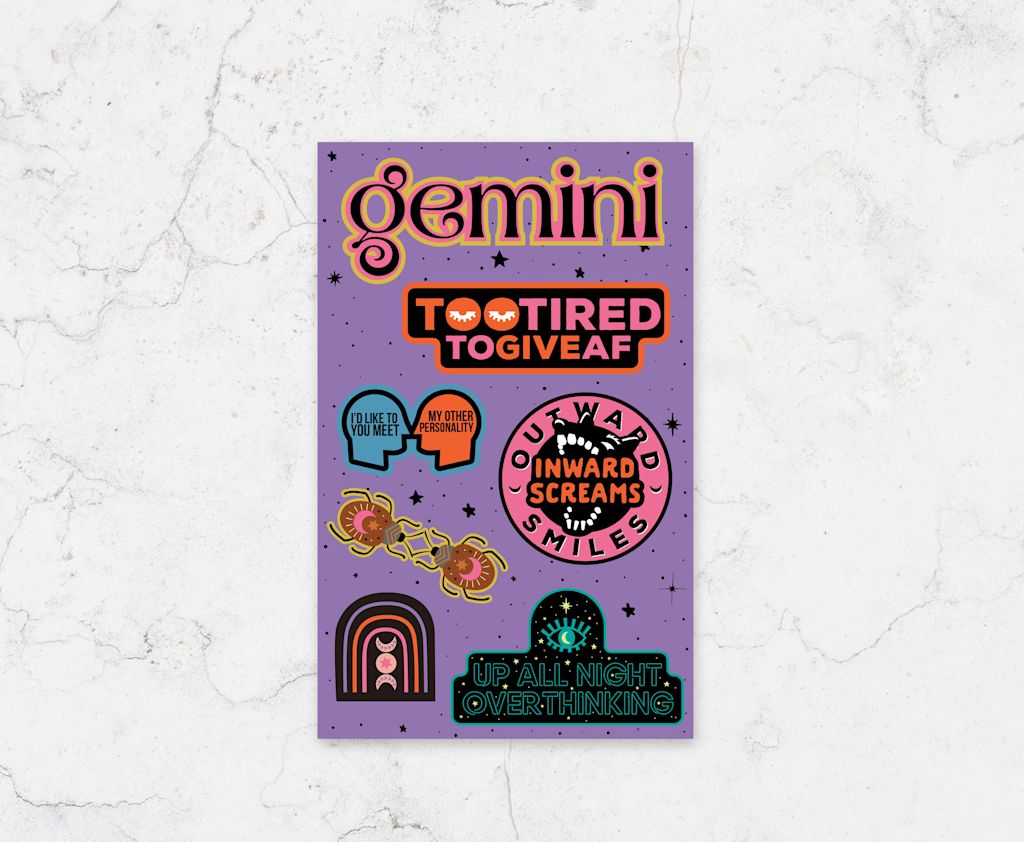 sticker design on full sheet for gemini star sign