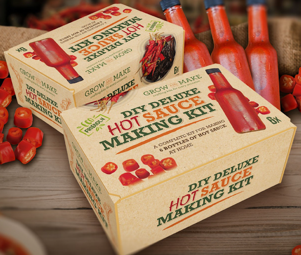 Hot sauce making kit packaging design that caters to eco-conscious audiences