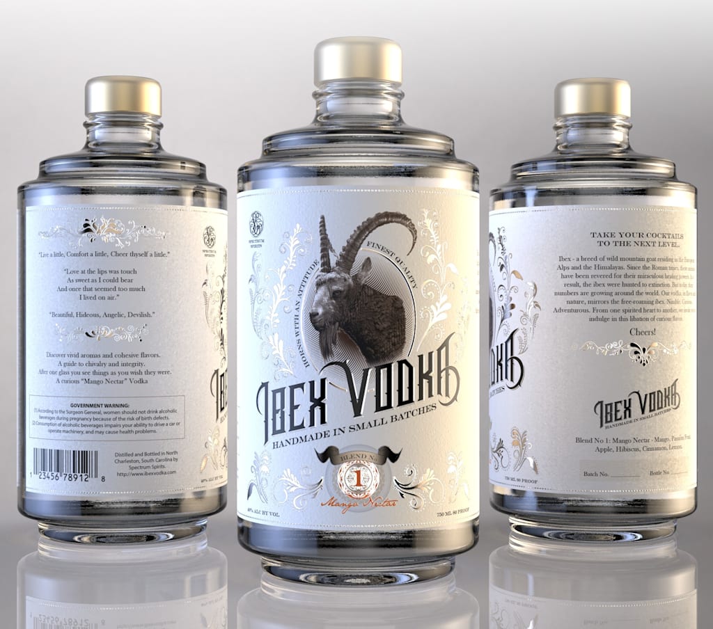 Glass bottle packaging for an alcohol brand