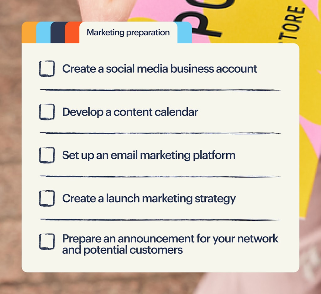An illustrated checklist summarising the above section into 4 bullet points under the heading "Marketing preparation"