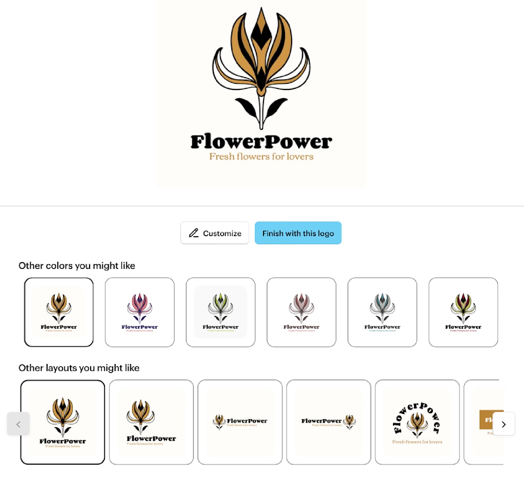 AI logo color and layout customization options