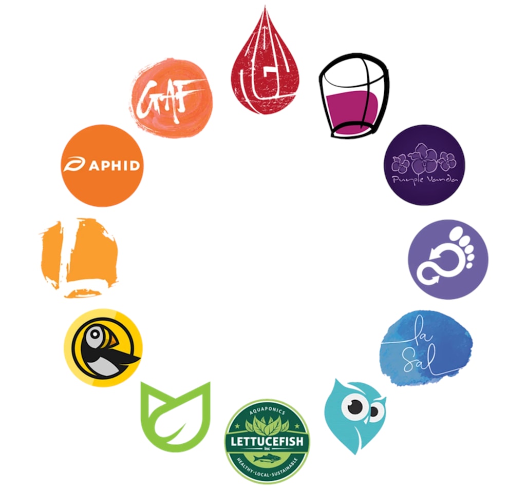 Different branding colors shown in a rainbow of different logos.