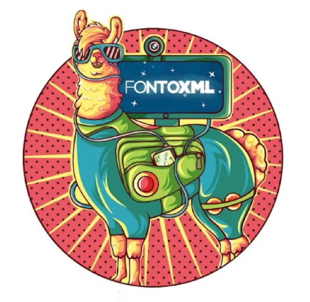 Colorful animal mascot sticker advertising a product
