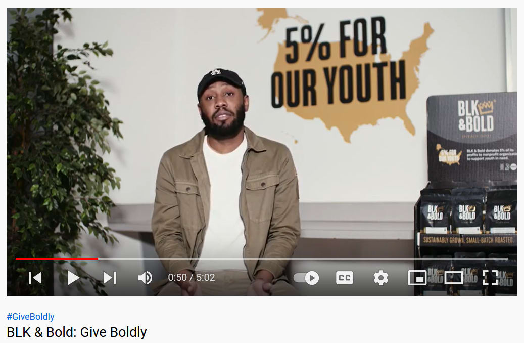 Screenshot of BLK & Bold&rsquo;s YouTube content for its Give Boldly campaign