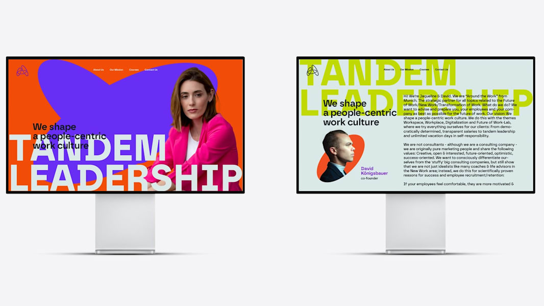 Modern website design with oversized typography, overlapping content sections, bright color blocks and an unconventional visual hierarchy that prioritizes aesthetics.