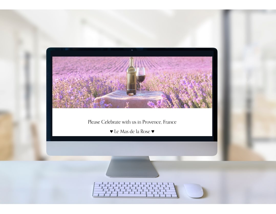 A wedding website example with a simple photo and minimal text