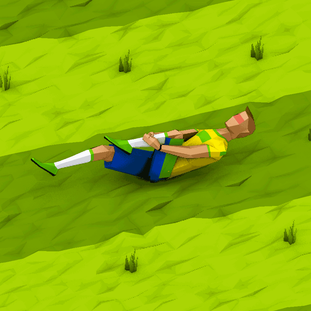 Animierter Loop eines auf dem Boden rollenden Fu&szlig;ballspielers