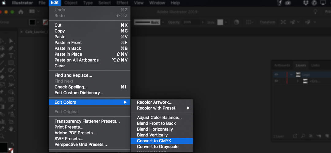 Screenshot showing how to convert an Illustrator document&rsquo;s color mode