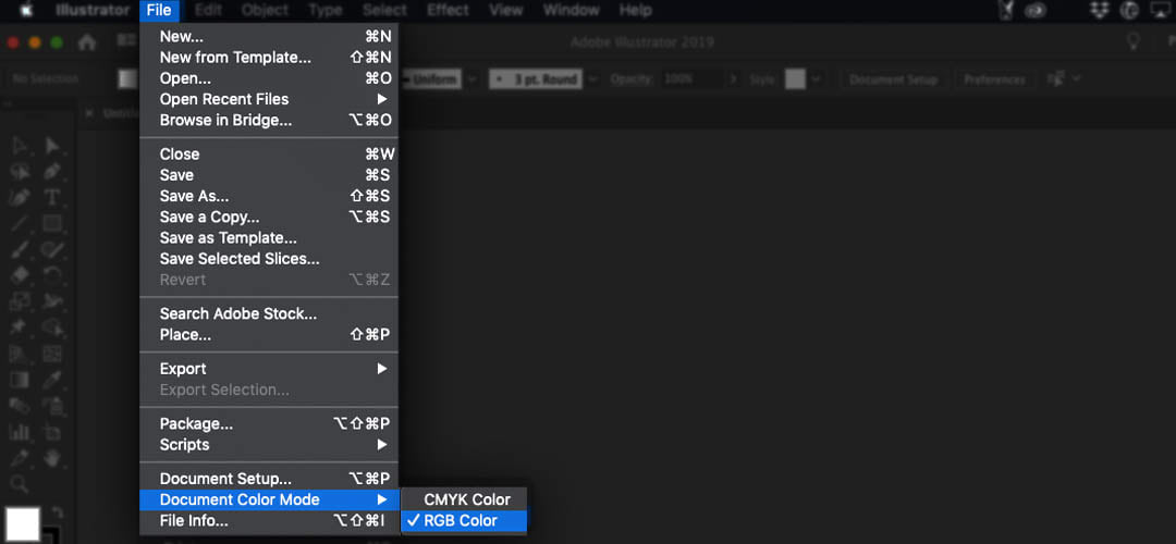Screenshot showing how to check the color mode in Illustrator