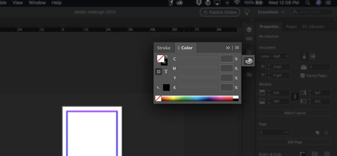 Screenshot showing how to check the color mode in InDesign