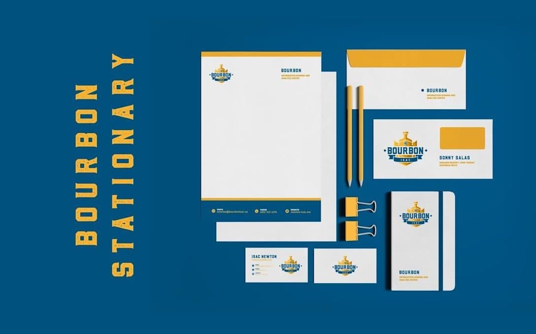 Logo design on various printed branding materials