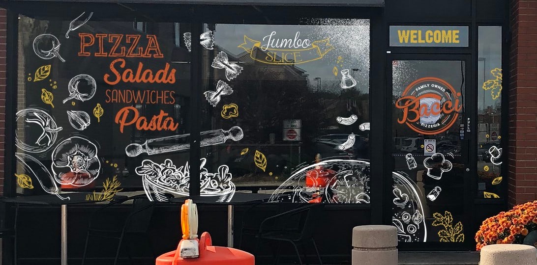 Window signage design for a pizzeria