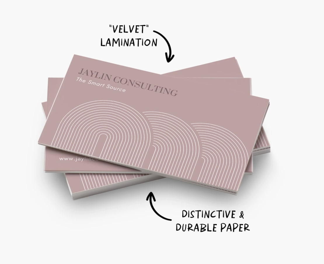 Soft-touch business cards with velvet lamination