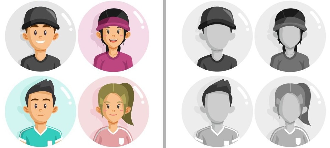 Sports app avatars featuring different character expressions