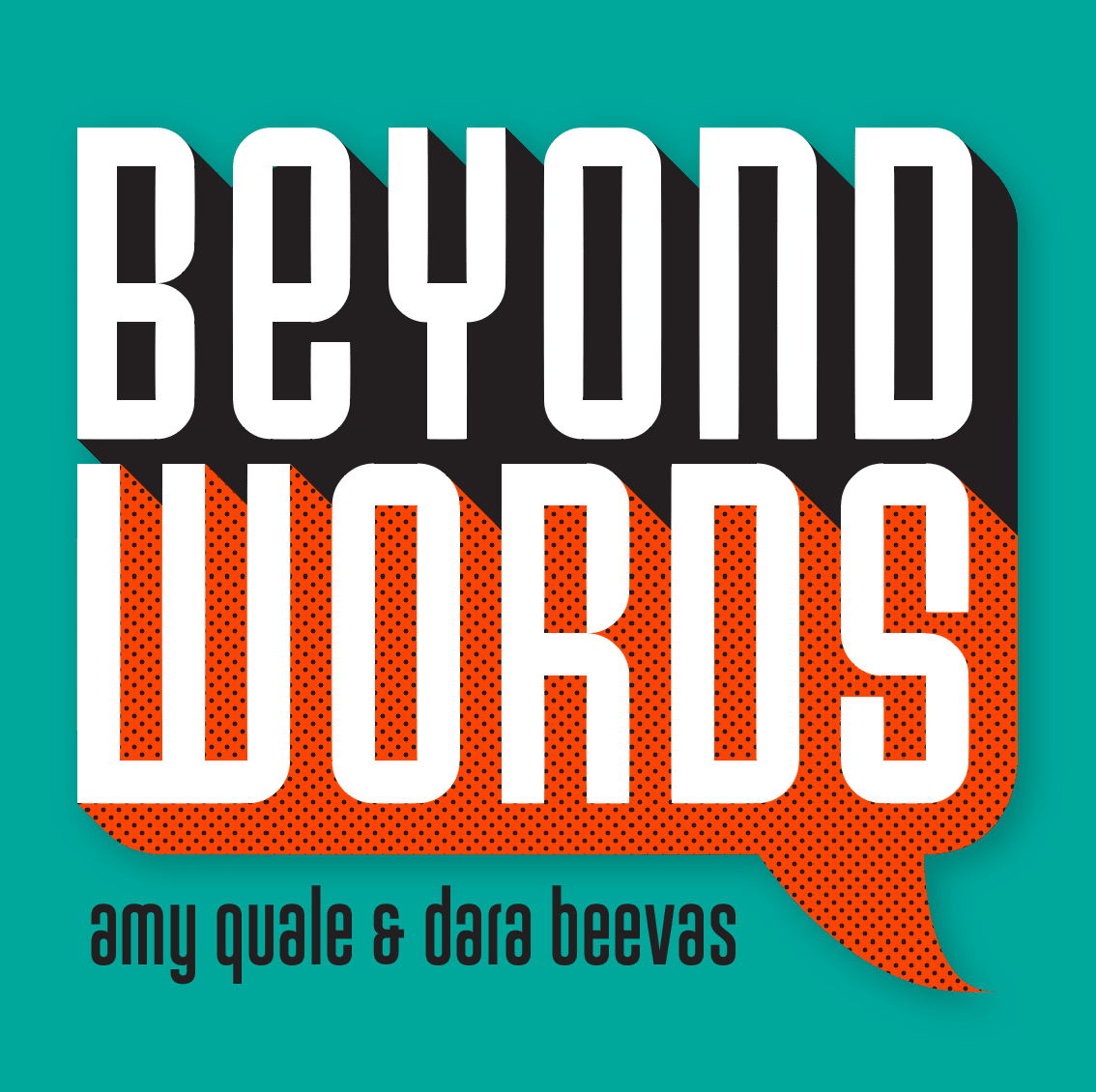 Texte blanc fin et allongé sur un fond vert et orange