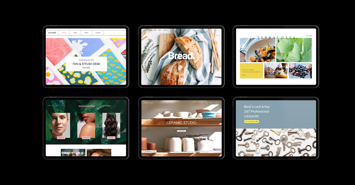 6 web designs in a grid layout