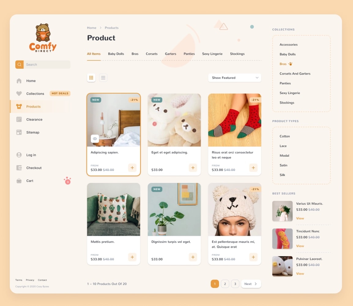 desktop layout of cutesy-style multiproduct gallery