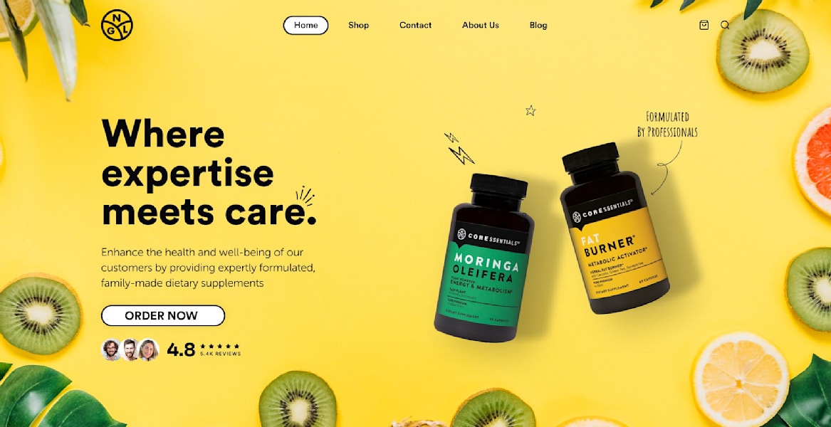 Piercing Canary yellow webpage for health supplement color trends