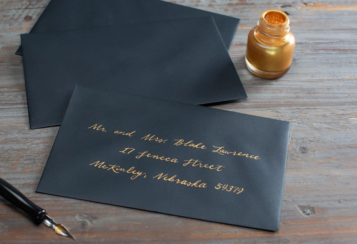 Handwritten wedding invitation addressing