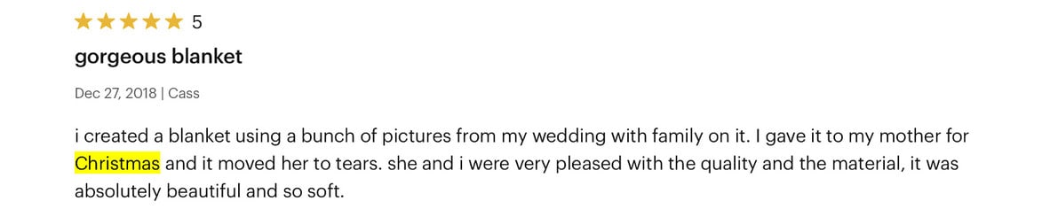 Avis d’un client sur un plaid personnalisé qu’il a offert à ses parents pour Noël
