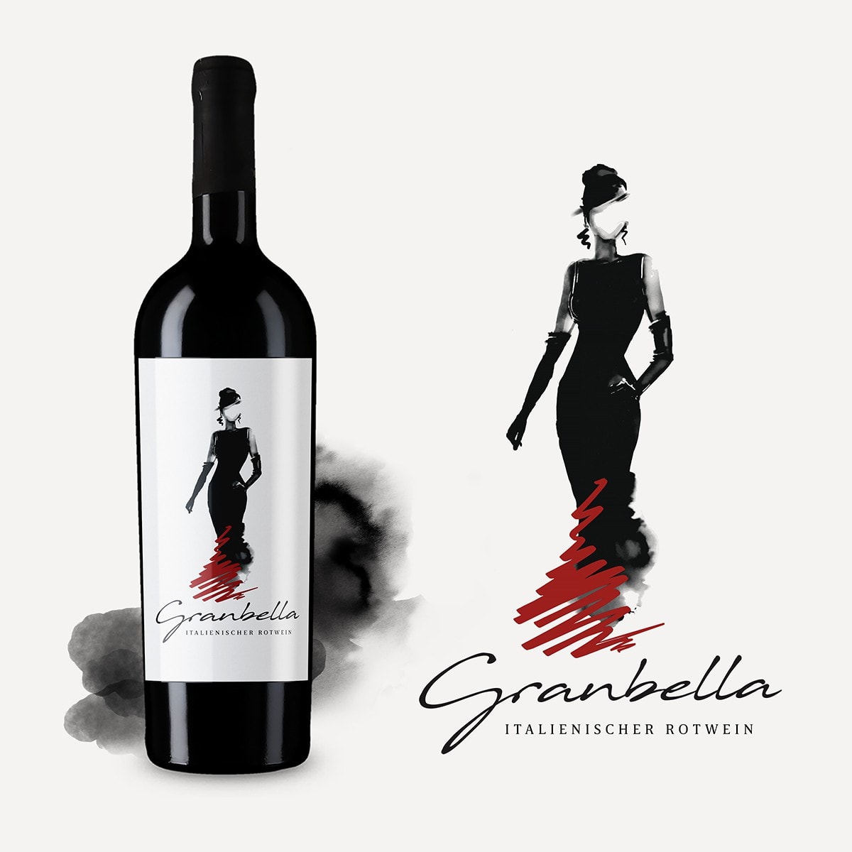 minimalist wine label featuring an illustration of a woman