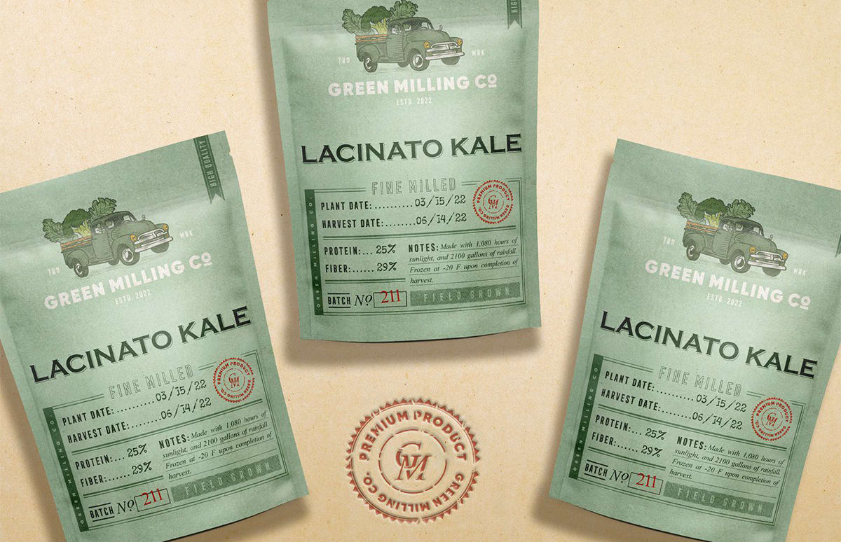 Trendy packaging design for a lacinato kale brand