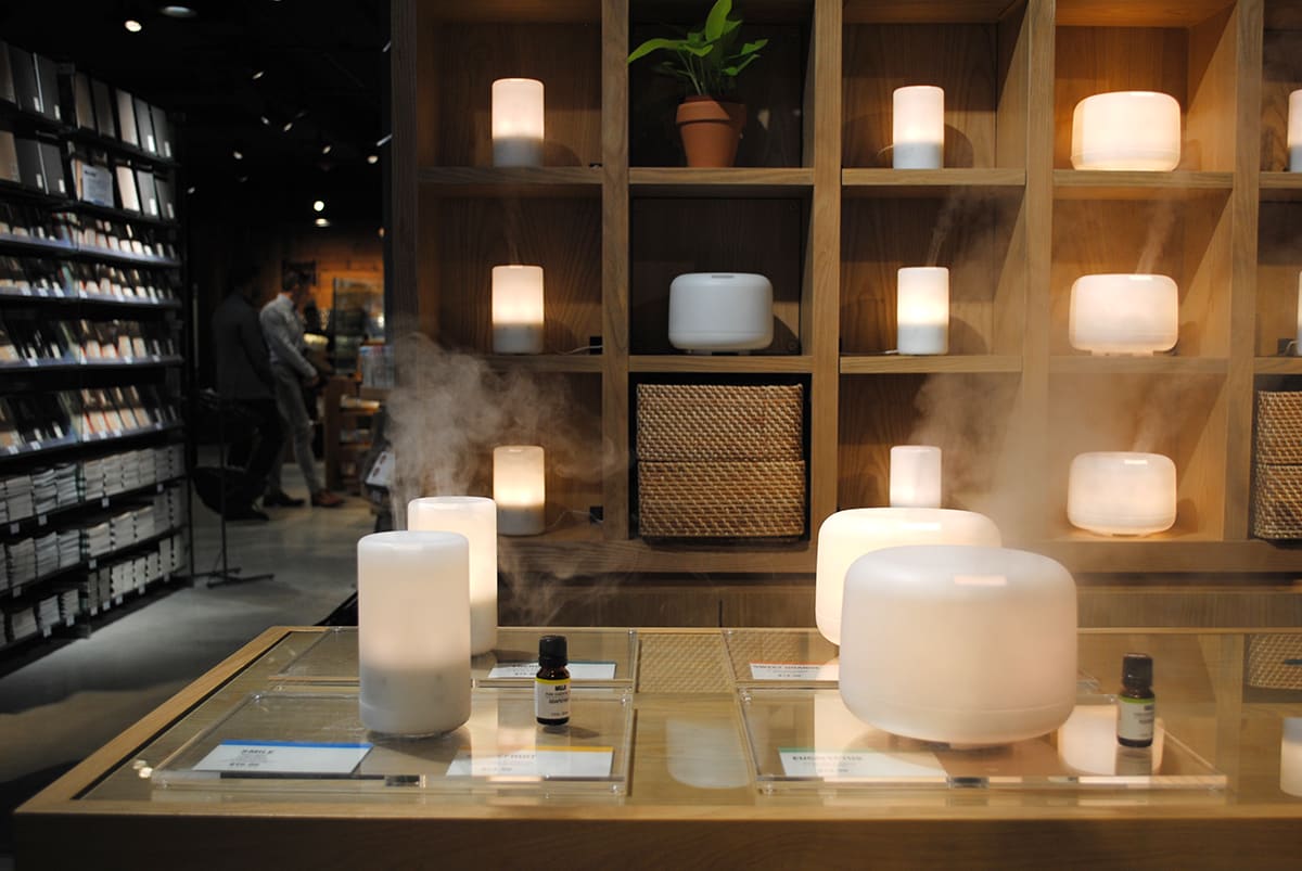 Muji diffusers on display in a Muji store