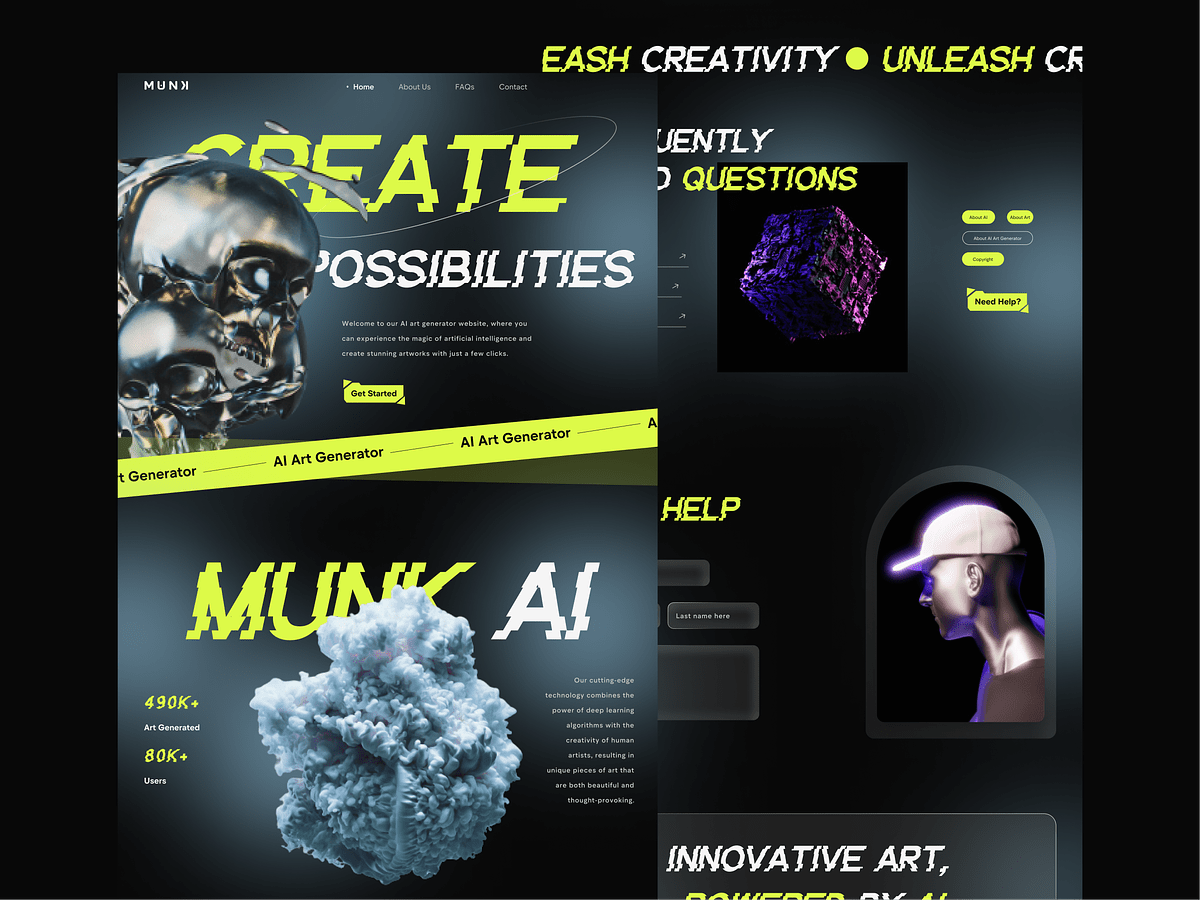 Site web avec effets glitch num&eacute;riques pour une marque d&rsquo;art cr&eacute;&eacute; par intelligence artificielle