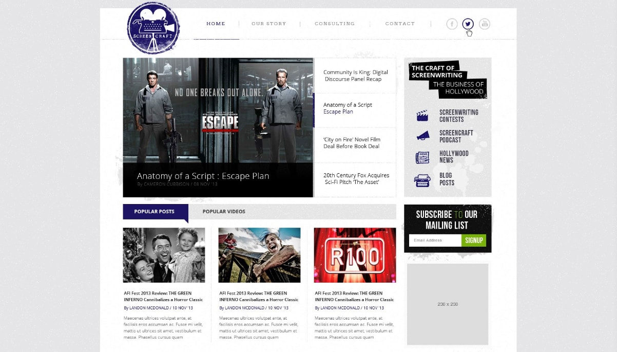 Digital marketing materials: a blog featuring photos and multiple articles