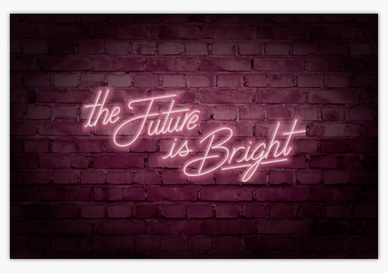 Canvas print graduation gift that says "The Future is Bright" in neon lighting