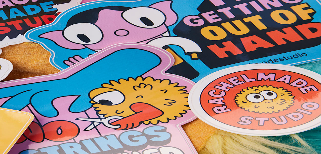 traditional marketing example with custom stickers and printed promotional materials used for brand awareness