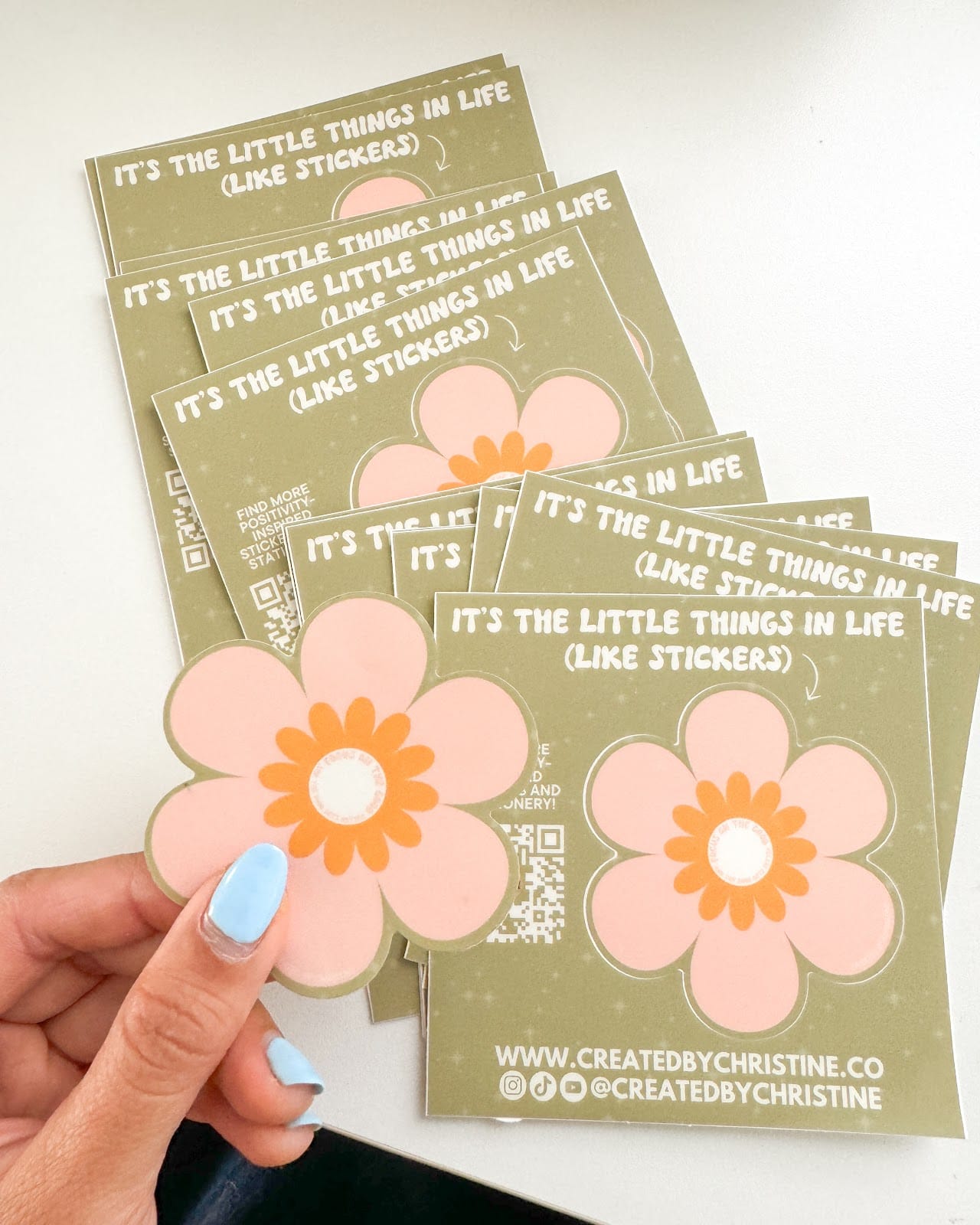 Branded stickers used for product marketing.