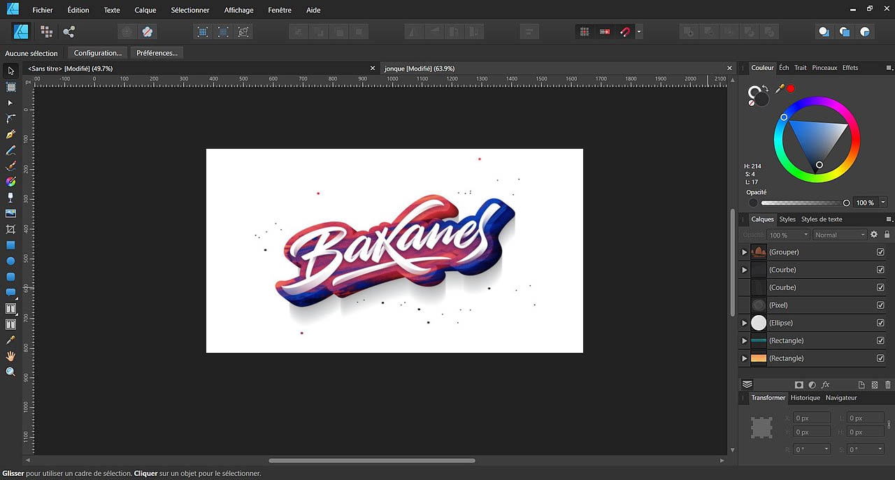 Affinity Designer showing combined vector and raster editing capabilities for logo design.